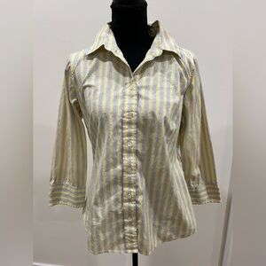 J. Crew Striped Button Down Shirt in Yellow and Blue Fitted Womens Medium